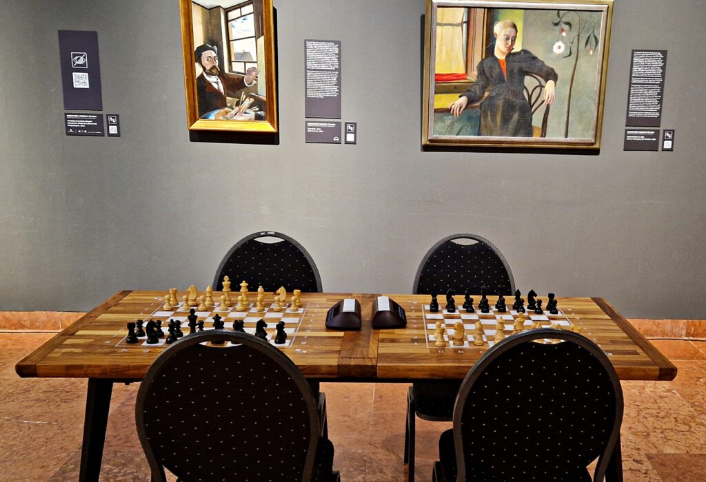 szachownice ChessboArt używane w klubie szachowym podczas gry (Galeria Narodowa)
